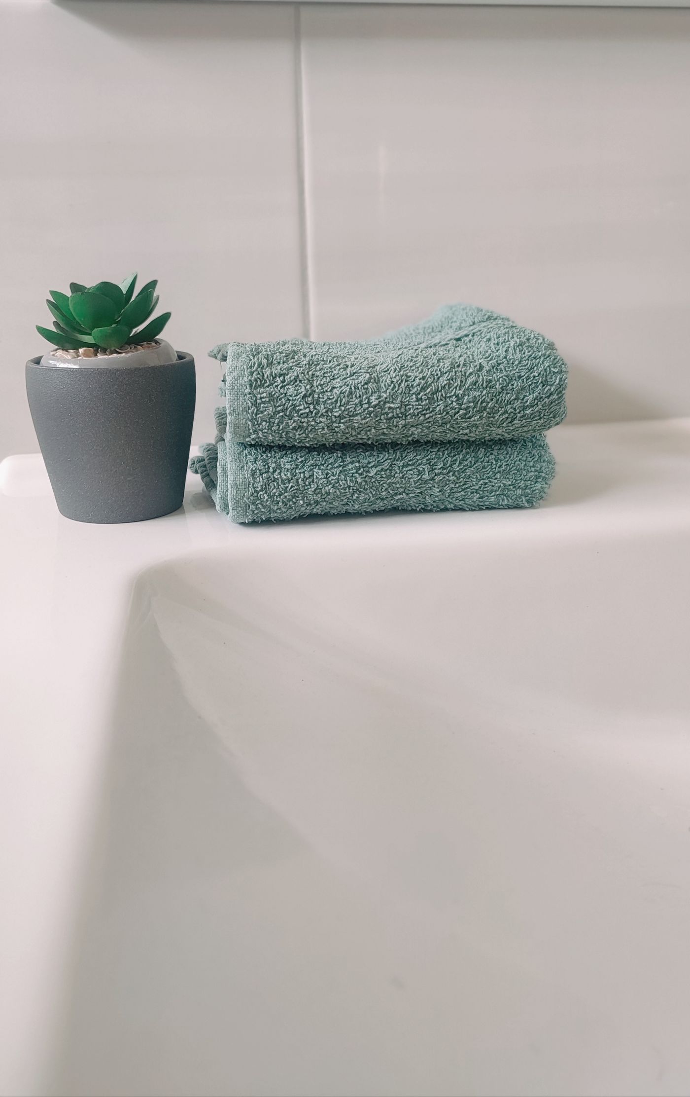 Clean bathroom shelf scene