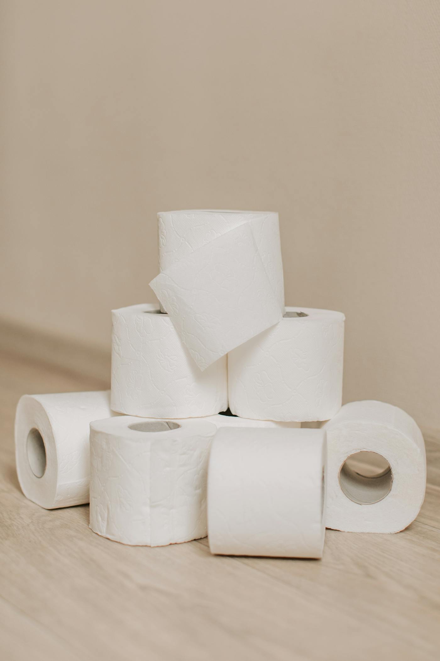 Stacked toilet rolls